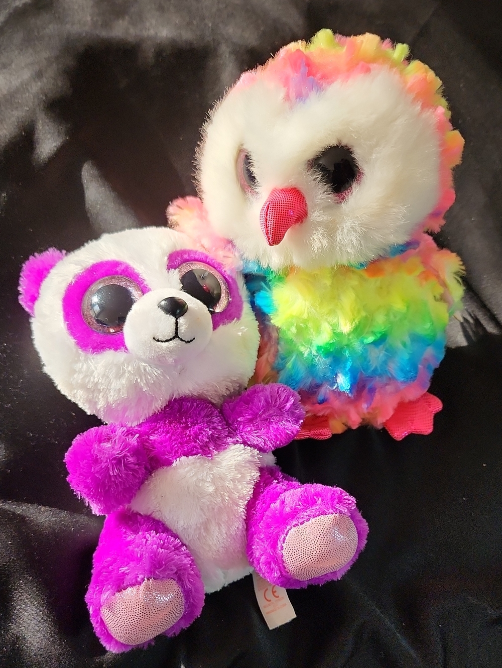 Ty Rainbow Plush Owl OWEN - Purple & White Panda BOOM BOOM